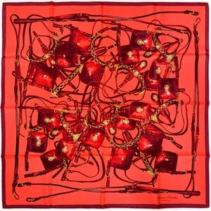NWT Hermes Scarf Carré 90  “Brides Rebelles” in Orange/Red